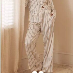 Anthropologie silky bejeweled pajama bottoms lounge pants Size L